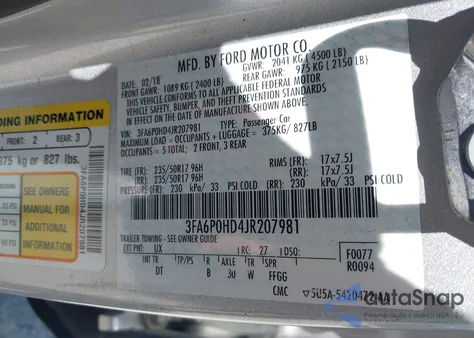 2018 Ford Fusion Se from USA, damaged, VIN 3FA6P0HD4JR207981